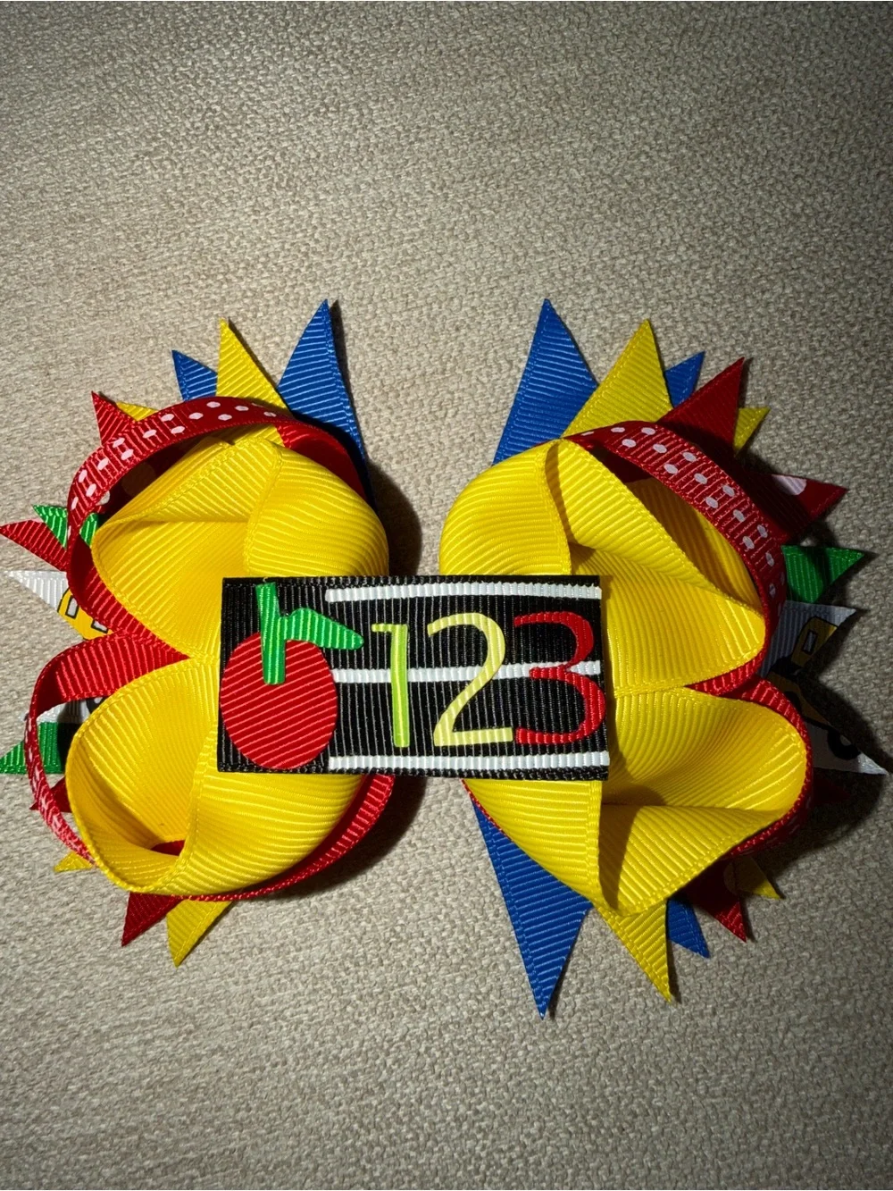 Bright Yellow Back-to-School Ribbon Bow with 123 Apple Patch